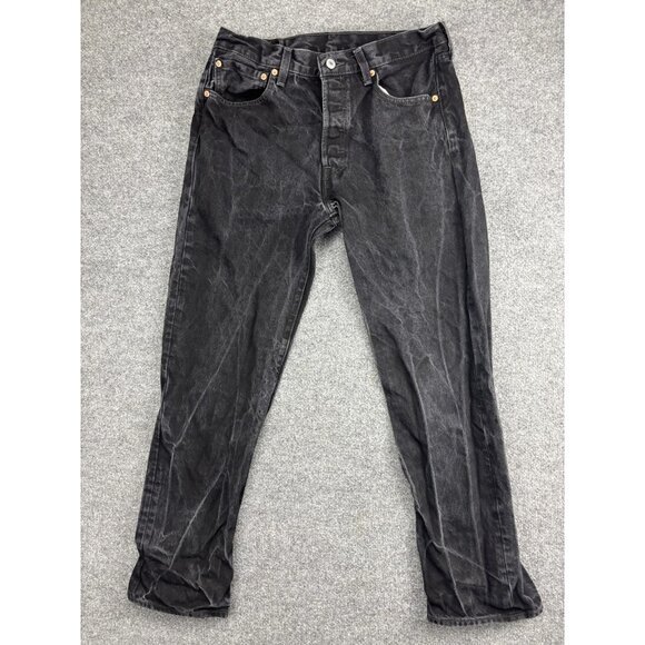 Levis 501 Jeans Mens 34x32 Black Button Fly Straight Leg Denim Pants Casual - Picture 1 of 10